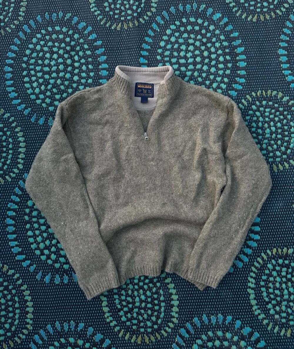 Woolrich 1/4 Zip Pullover Sweater Grey Wool